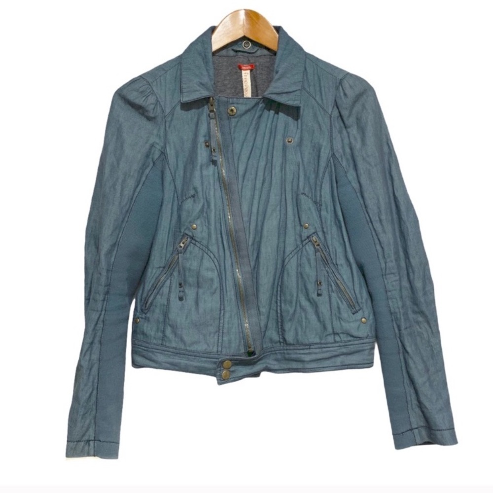 Free people chambray knit moto jacket